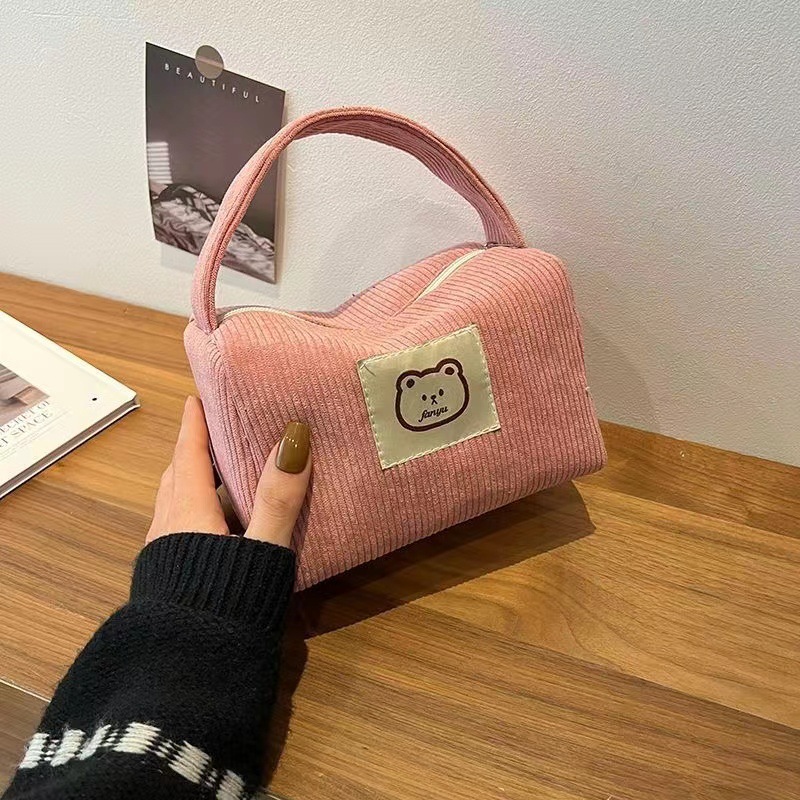 Cute Corduroy Multi-Purpose Bag – Stationery & Makeup Pouch - Image 3