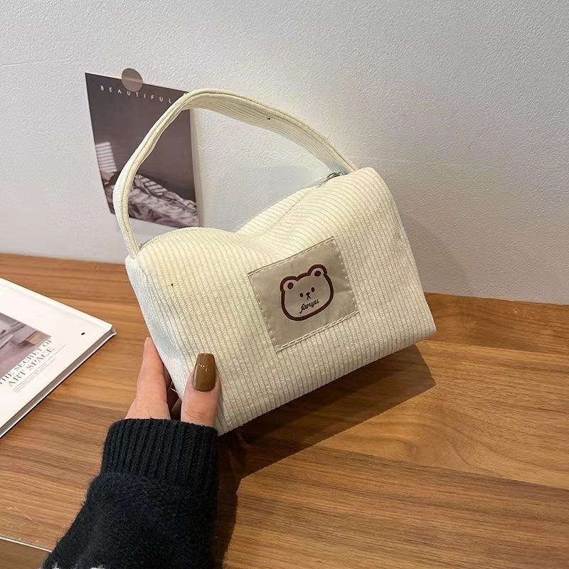 Cute Corduroy Multi-Purpose Bag – Stationery & Makeup Pouch - Image 6