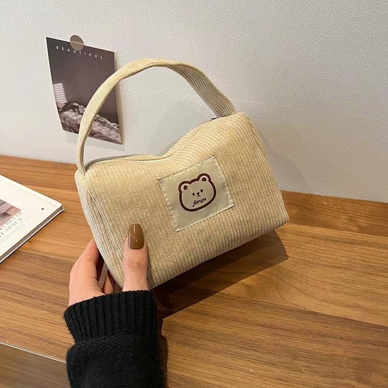Cute Corduroy Multi-Purpose Bag – Stationery & Makeup Pouch - Image 7