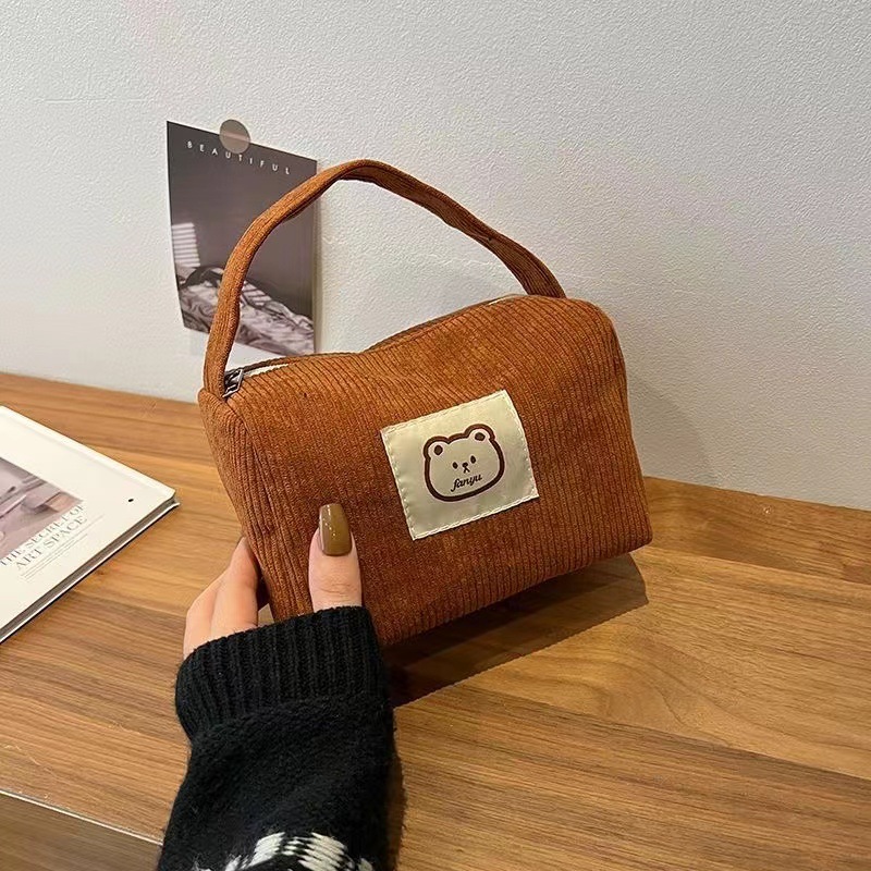 Cute Corduroy Multi-Purpose Bag – Stationery & Makeup Pouch - Image 2